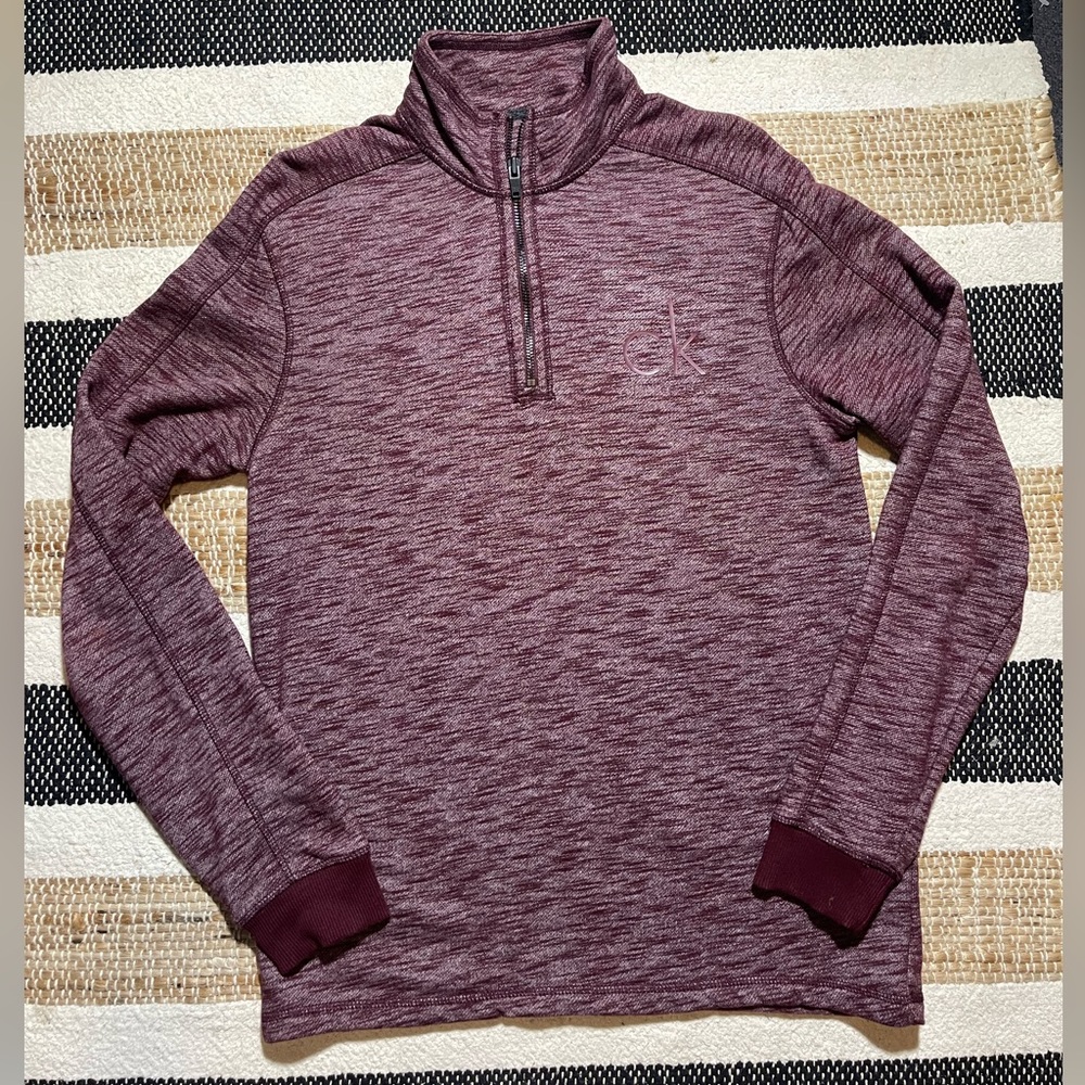Calvin Klein CK Sweater Men S Burgundy Casual Pullover Sweatshirt 1/4 Zip